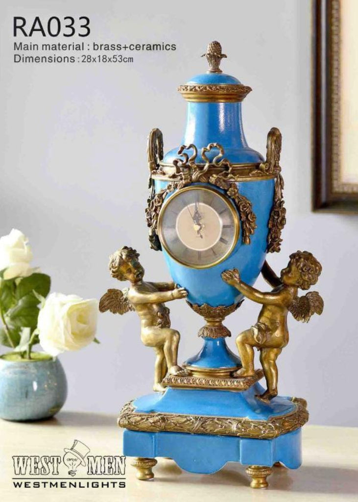 Gilt Bronze Angel Mounted Luxury Porcelain Clock -  westmenlights