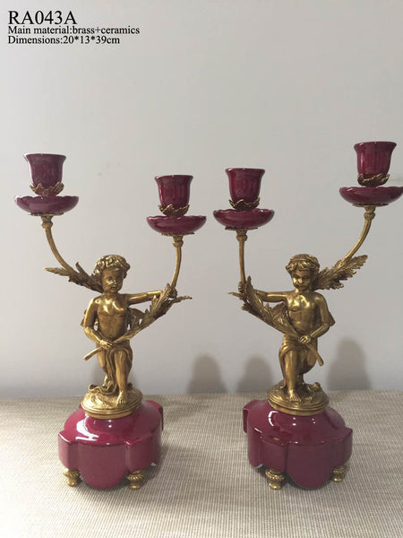 Pair(2 Pieces)Gilt Bronze Angel Porcelain Candelabras -  westmenlights