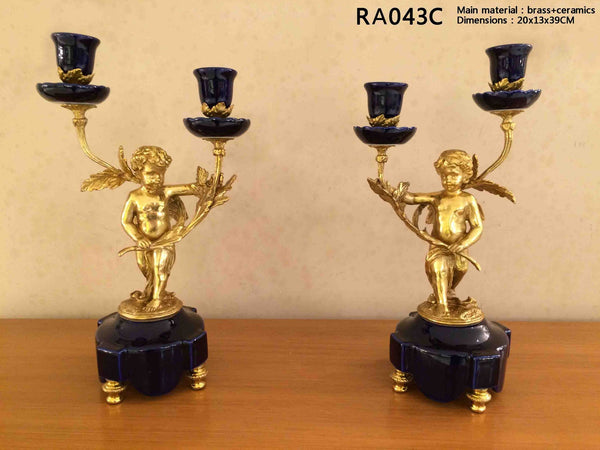 Pair(2 Pieces)Gilt Bronze Angel Porcelain Candelabras -  westmenlights