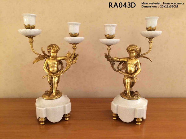 Pair(2 Pieces)Gilt Bronze Angel Porcelain Candelabras -  westmenlights
