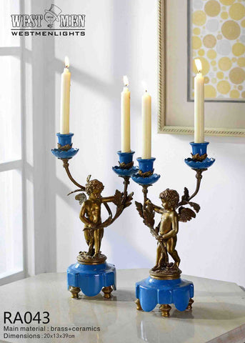 Pair(2 Pieces)Gilt Bronze Angel Porcelain Candelabras -  westmenlights