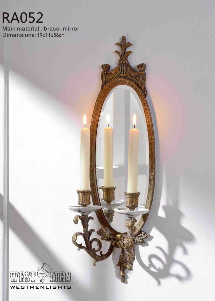 Gilt Brass Ormolu Wall Mirror with Candleholder -  westmenlights