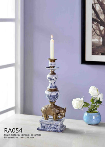 Bronze Archaistic Elephant Porcelain Candlestick -  westmenlights