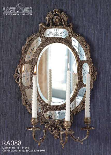 Gilt Brass Ormolu Wall Mirror with Candle Holder -  westmenlights