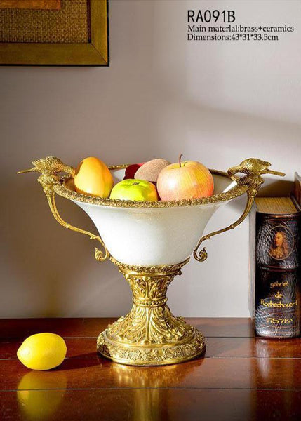 Handmade Trophy Brass Porcelain White Fruit Bowl -  westmenlights