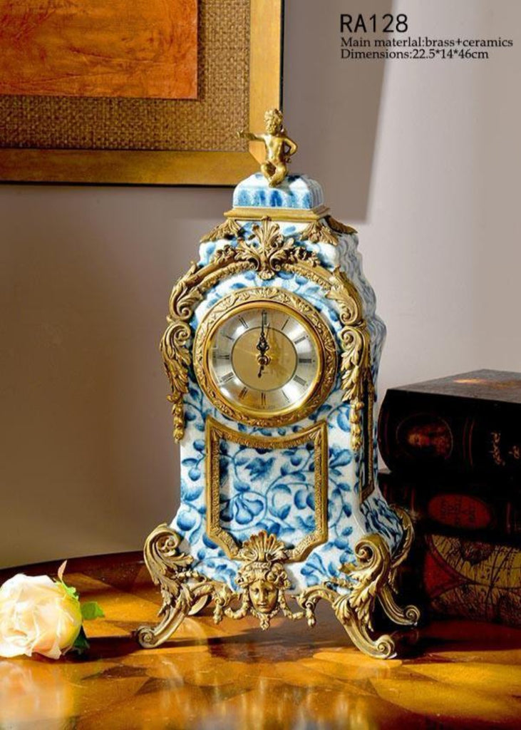 Gilt Bronze Blue and White Decorative Clock -  westmenlights