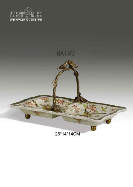 Bronze Handle Double Porcelain Dish -  westmenlights