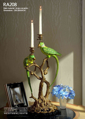 Gilt Bronze Porcelain Bird Standing Candelabras -  westmenlights