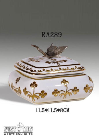Bronze Butterfly Decorative Porcelain Mini Floral Box -  westmenlights