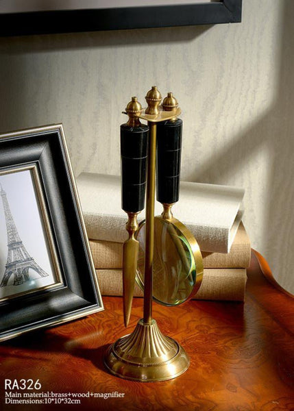 Gilt Bronze Magnifier with Marble Handle -  westmenlights