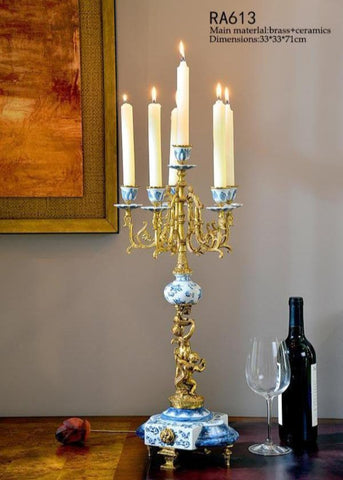 Gilt Bronze Blue and White Candlestick -  westmenlights