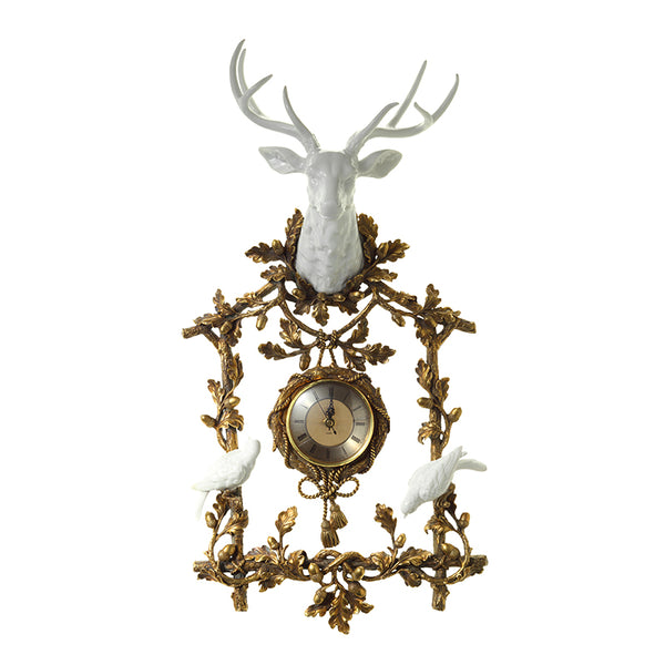 欧式古典高档奢华客厅动物摆件软装壁饰鹿头陶瓷镶铜家居装饰挂钟