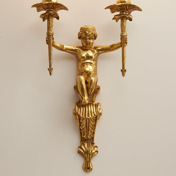 gilt bronze angel double bulb sconce -  westmenlights