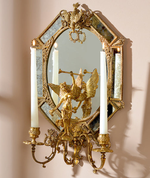 欧式美式客厅玄关奢华装饰品家居陶瓷配铜高档烛台镜子壁饰摆件