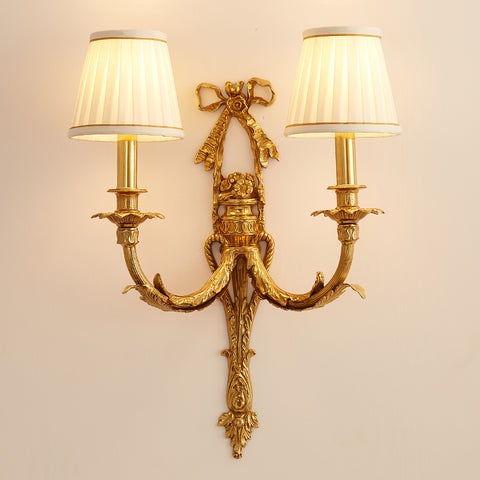 gilt bronze sconce with fabric lampshades -  westmenlights