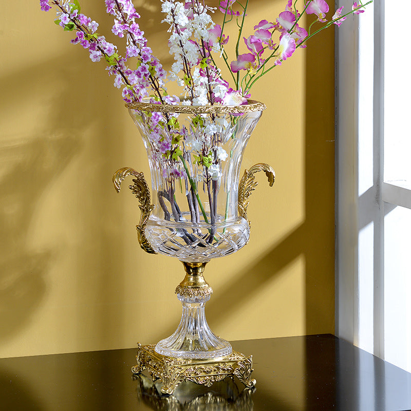 Luxury Brass Crystal Flower Vase