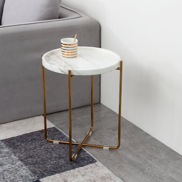 Nature White/Black Marble Side Table with Metal Base -  westmenlights