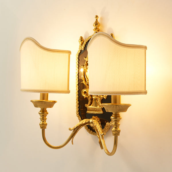 gilt bronze sconce with fabric lampshades -  westmenlights