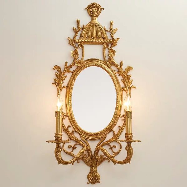 Gilt Bronze Wall Mirror With Candlesticks -  westmenlights